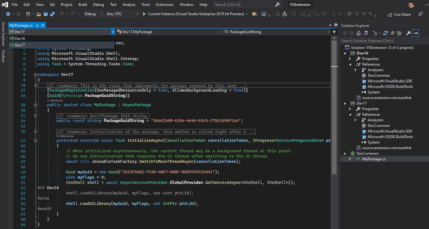 using Visual Studio screen